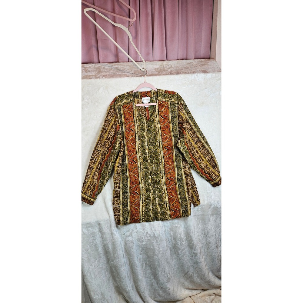 Vintage Jordan Woman Vintage Earth Tone Abstract Paisley Tunic Blouse Plus Size